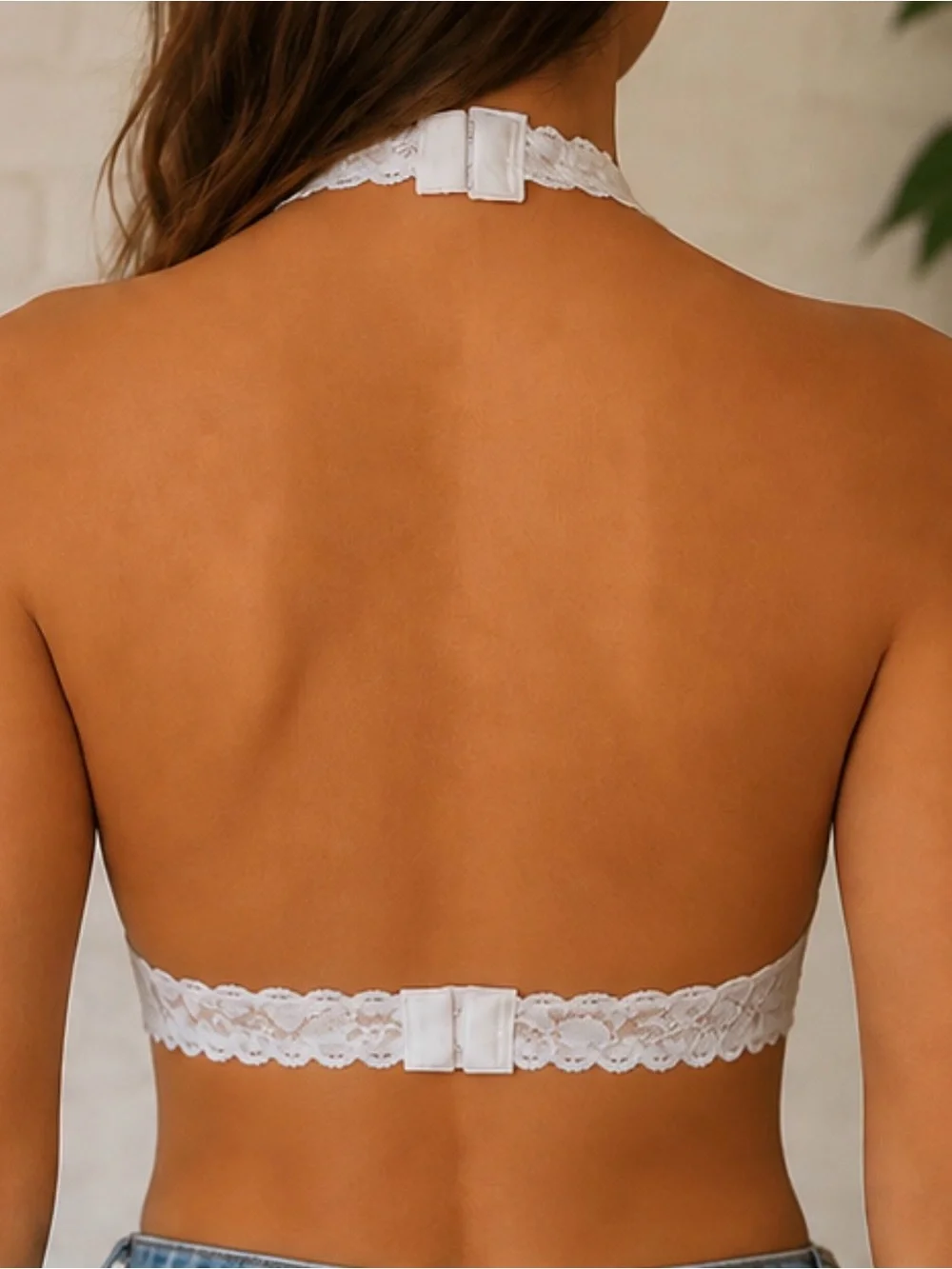 Mad For Love Lace Plunge Halter Bralette in White - Women's Intimates